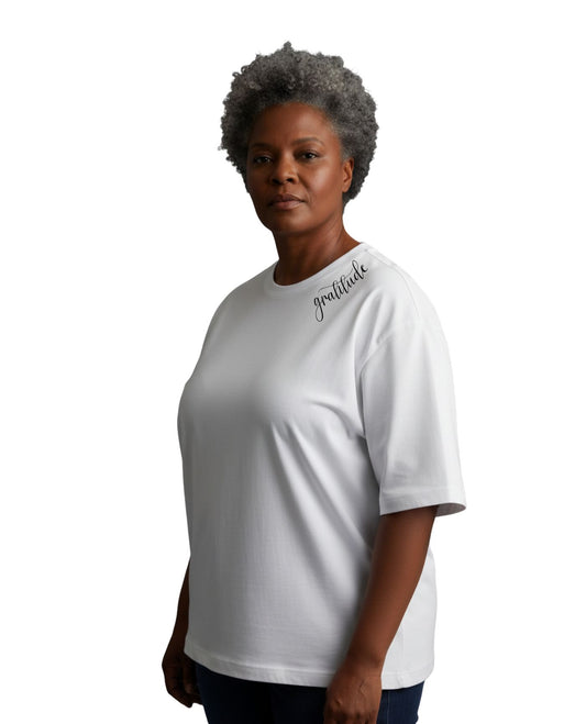 'Gratitude' Organic Cotton T-Shirt with concealed zipper for Chemo port access