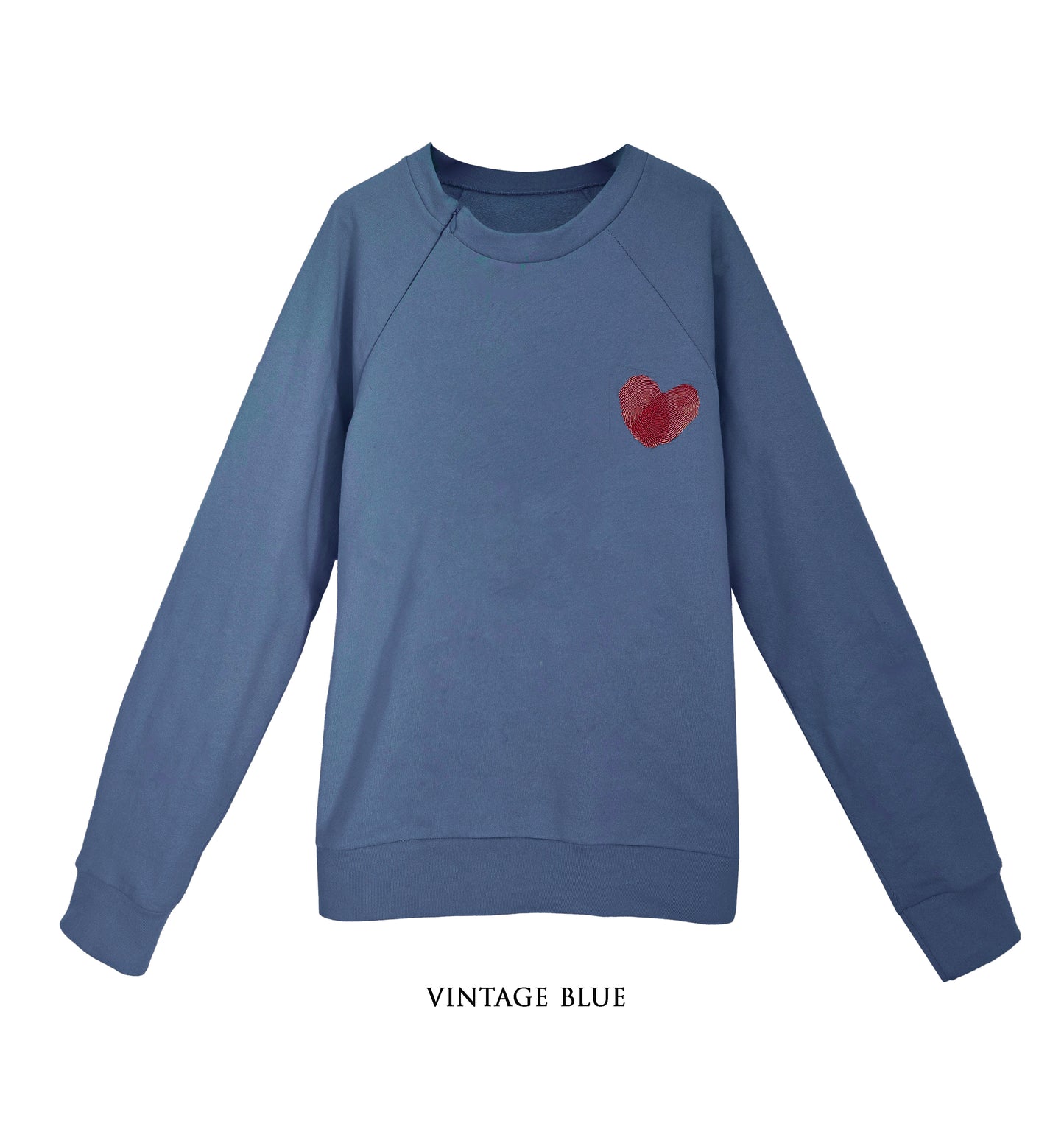 'HEART' Organic Cotton Sweatshirt with optional concealed zipper