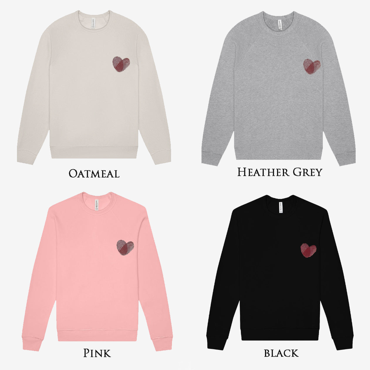 'HEART' Sponge Fleece Sweatshirt with optional concealed zipper