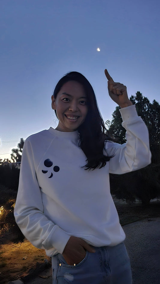 'Moon Phases' Organic Cotton Sweatshirt with concealed zipper for chemo port access