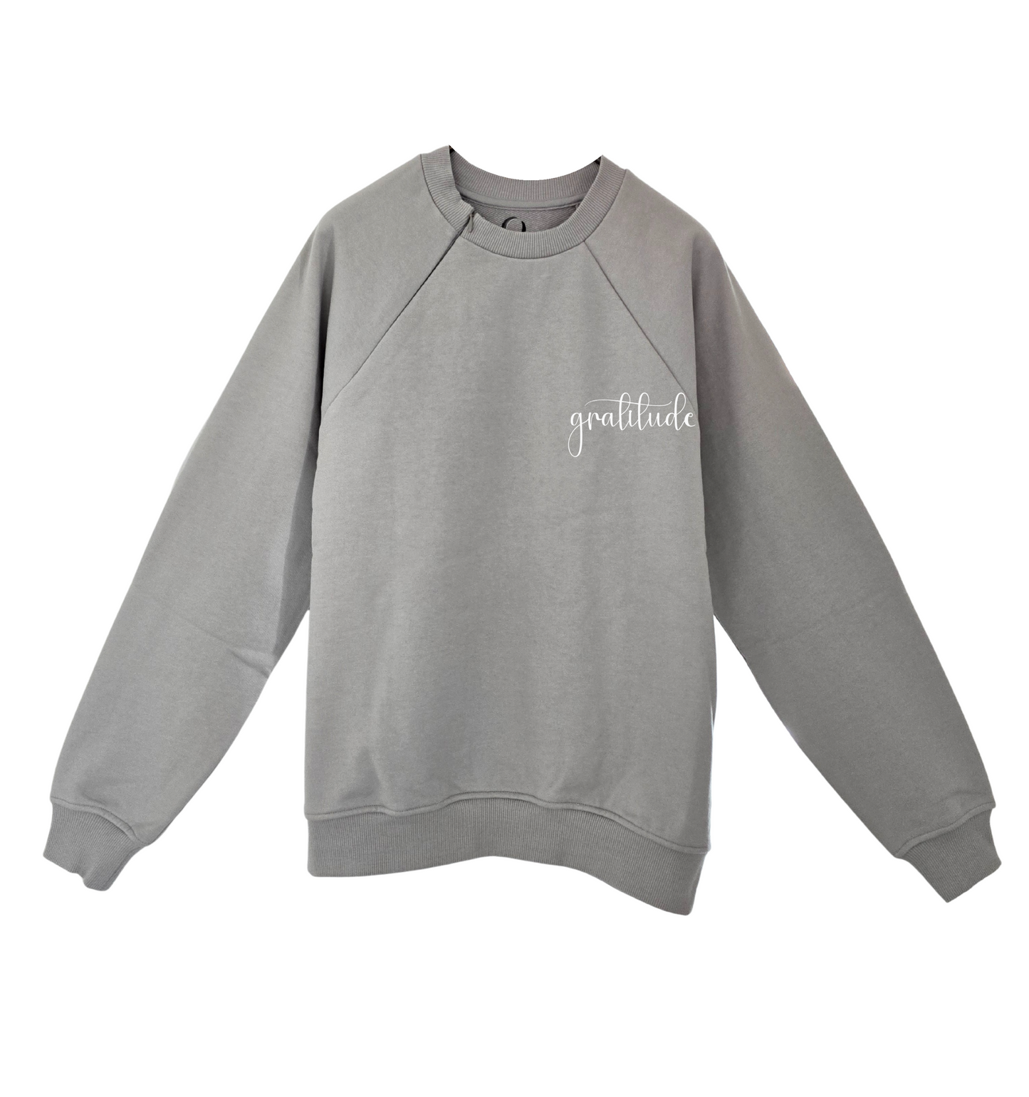'Gratitude' Organic Cotton Sweatshirt with concealed zipper for chemo port access