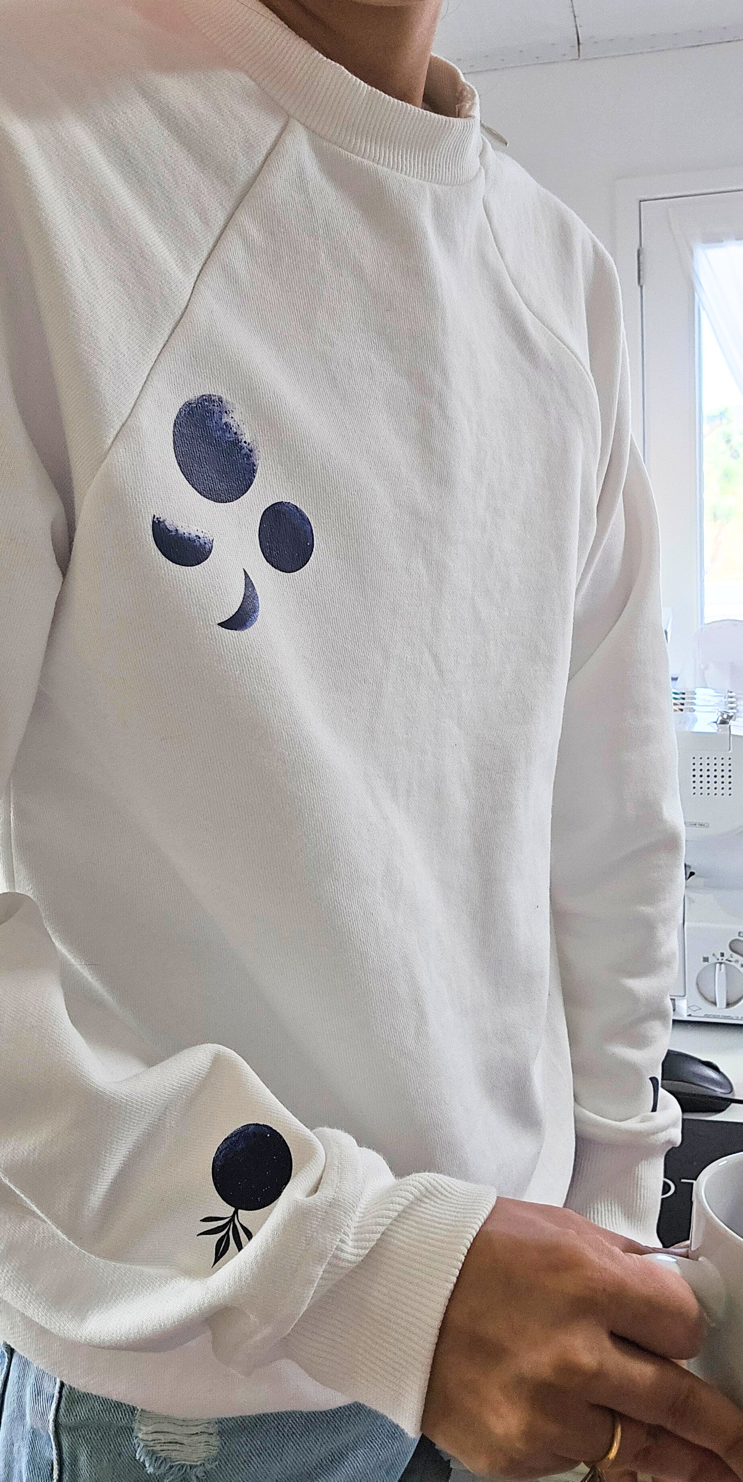 'Moon Phases' Organic Cotton Sweatshirt with concealed zipper for chemo port access