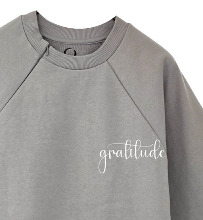 'Gratitude' Organic Cotton Sweatshirt with concealed zipper for chemo port access