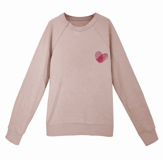 'HEART' Organic Cotton Sweatshirt with optional concealed zipper
