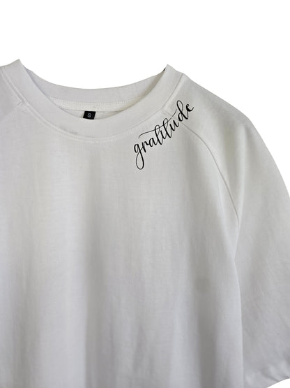 'Gratitude' Organic Cotton T-Shirt with concealed zipper for Chemo port access